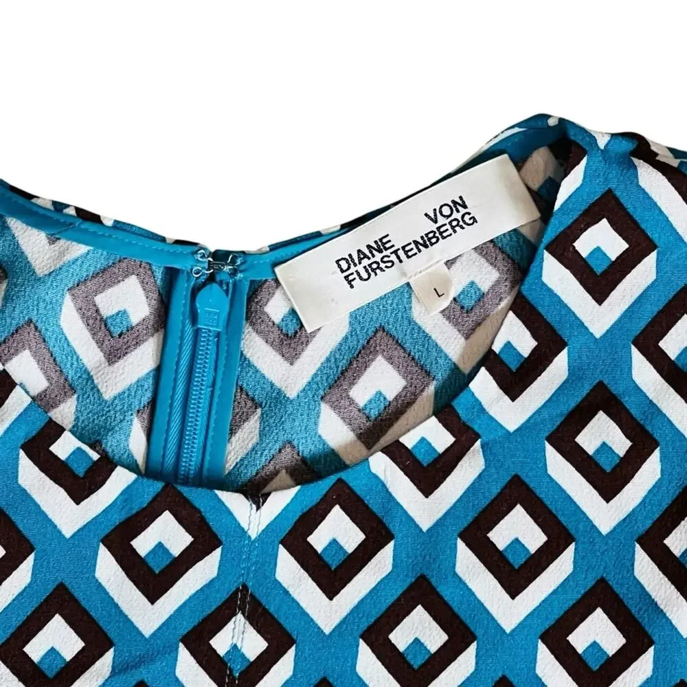 Diane Von Furstenberg Women’s Sz L Blue Geometric Print Carlotta Mini Dress - Picture 5 of 13